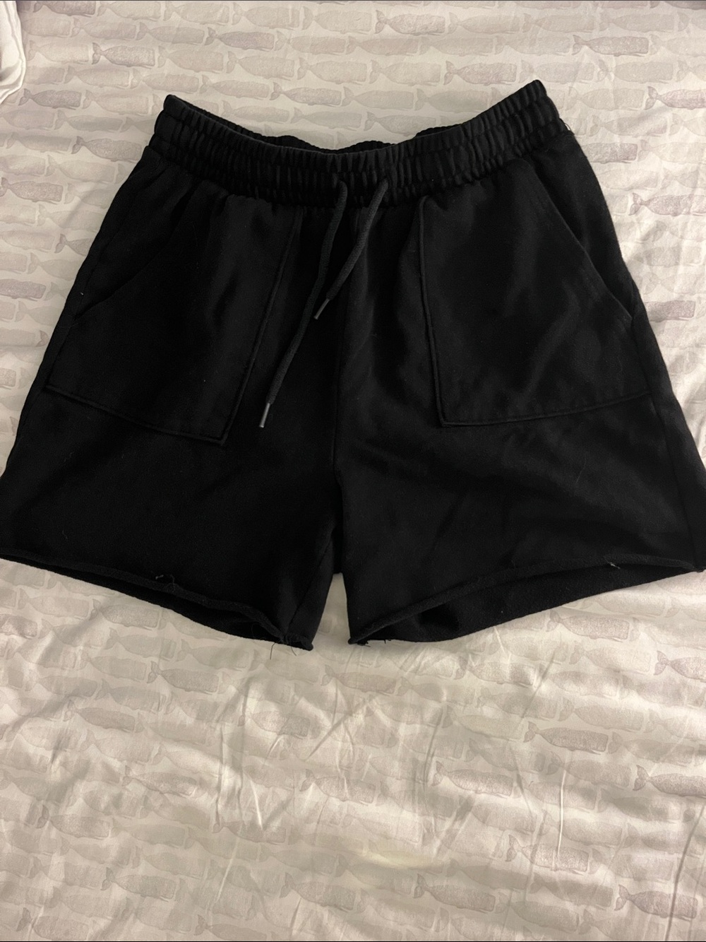 Women's Black Elastic-Waist Sweat Shorts